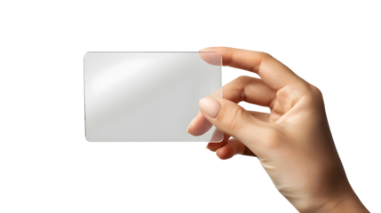 hand holding a blank transparent card isolated png 
