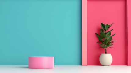 Bright and bold complementary color with a simple geometric podium mockup, perfect for creating vibrant and engaging visuals for advertising presentations. Clean and Clear Color, Realistic Photo, ,