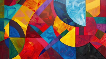 Fototapeta premium An abstract oil painting with a vivid color scheme, featuring geometric patterns and bold, contrasting colors