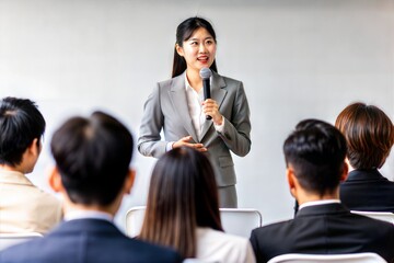 Fototapeta premium Asian Woman Communicating with Audience During Business Seminar 