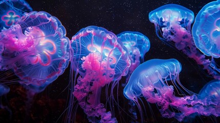 Naklejka premium Futuristic digital jellyfish with glowing tentacles and binary code on body