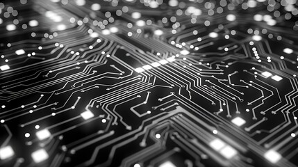 Intricate Digital Circuit Board Illuminated in Vibrant Hues