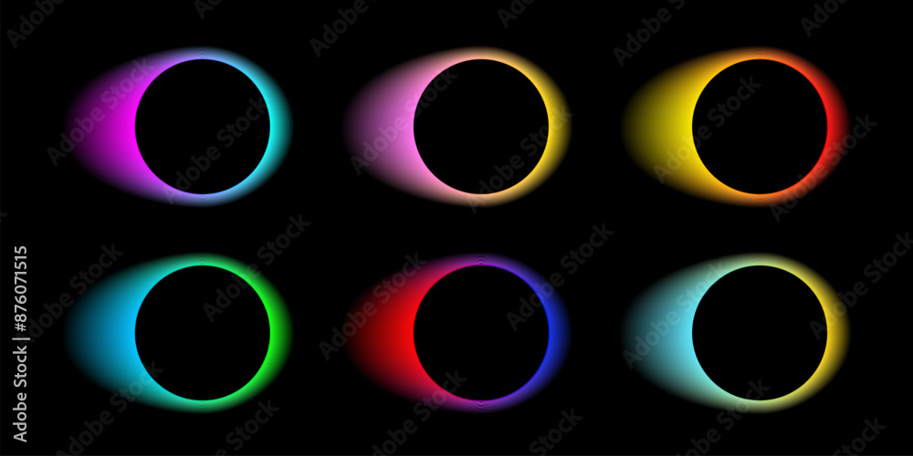 Wall mural neon color round frames with gradient effect. abstract rainbow light circles background. colored bri