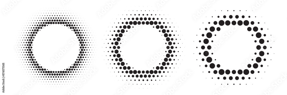 Wall mural black dotted round patterns. golden frames with halftone effect. abstract shining circle background 