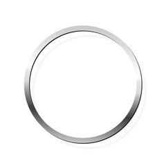 Silver round photo frame on white background. Steel circle game button. Silver ring. Blank space for picture, painting, card. Realistic chrome empty template vector illustration. Simple object mockup