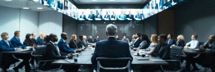 Online video conference social distancing webinar business meeting, secretive meeting of leaders, team of government agents politicians, diverse business people, social distance work concept