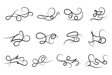 
Curly swirl decorative swishes, Hand drawn calligraphy lettering ornate strokes, flourish swirling squiggle Highlight Swoosh typography text elements. Pen Filigree flourishes vintage scrolls
