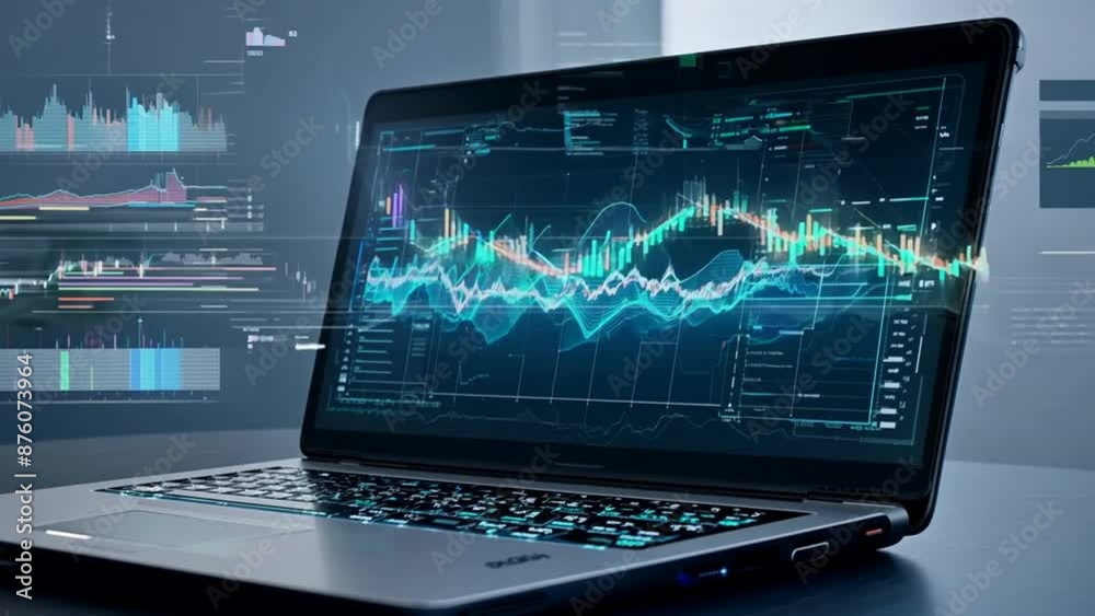 Poster laptop displaying data analytics generative ai