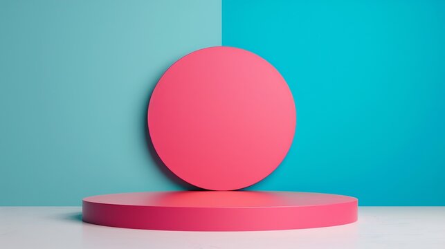 Tech-inspired stage and podium mockup with modern machinery elements and vibrant opposite colors suitable for engaging advertising presentations requiring dynamic and bold imagery. Clean and Clear