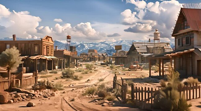 Old Western Goldfield Ghost Town square , photo taken during the sunny day with clear blue sky