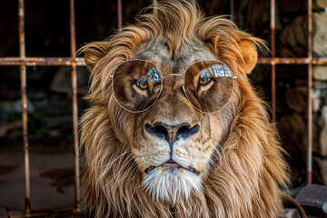 Naklejka premium Lion in sunglasses ,lion on vacation