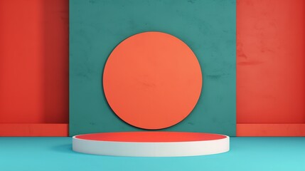 Tech-inspired stage and podium mockup with modern machinery elements and vibrant opposite colors suitable for engaging advertising presentations requiring dynamic and bold imagery. Clean and Clear