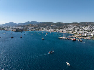 Obraz premium Bodrum City and Coast in the Summer Season Drone Photo, Bodrum Mugla, Turkiye (Turkey)