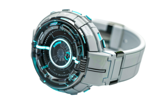 Futuristic watch with smart features isolated on transparent background