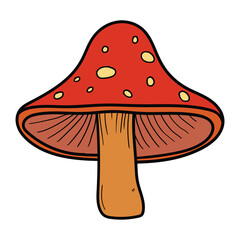 Hand drawn cartoon fly agaric on white background.
