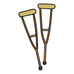 Hand drawn cartoon pair of crutches on white background.