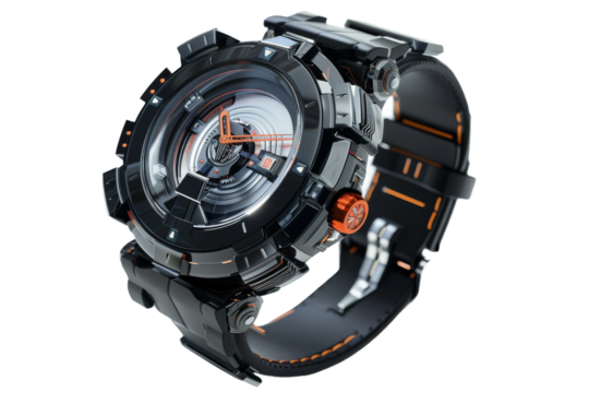 Futuristic watch with smart features isolated on transparent background