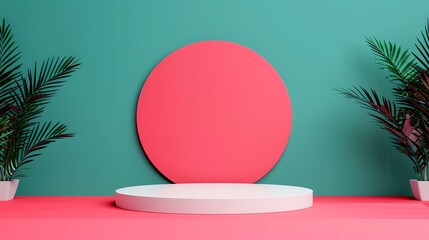 Tech-inspired stage and podium mockup with modern machinery elements and vibrant opposite colors suitable for engaging advertising presentations requiring dynamic and bold imagery. Clean and Clear