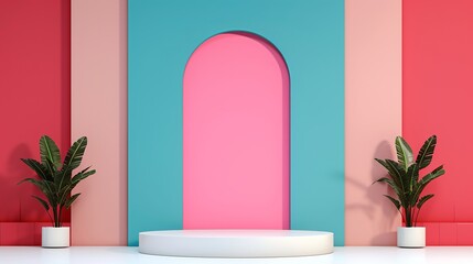 Modern machinery stage and podium mockup using colorful opposite colors ideal for dynamic and engaging visuals for tech-themed advertising presentations and marketing materials. Clean and Clear