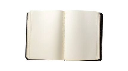 An open blank book with white pages, ready for writing, drawing, or note-taking. Ideal for creative projects and educational purposes.