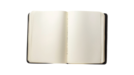 An open blank book with white pages, ready for writing, drawing, or note-taking. Ideal for creative projects and educational purposes.