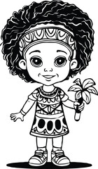 A young Cute girl from Africa silhouette vector art illustration 