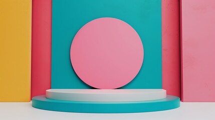 Modern machinery stage and podium mockup using colorful opposite colors ideal for dynamic and engaging visuals for tech-themed advertising presentations and marketing materials. Clean and Clear