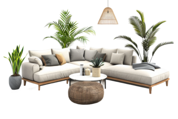 Elegant home interior with luxury furnishings isolated on transparent background