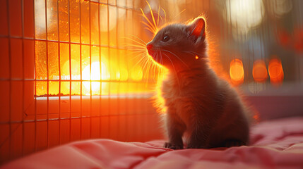 Playful Ferret in Vibrant Double Exposure Silhouette with Toys, Close Up Focus Copy Space