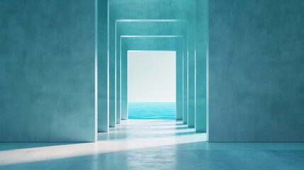 Obraz premium Ethereal blue wall with light, soft abstract art