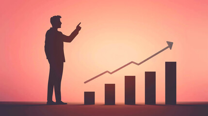 Financial success graph with a businessman pointing to growth