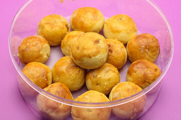 Nastar cookies on mika jars, Nastar is one of popular traditional cookies for Lebaran or Indonesian celebration of Eid Mubarak.