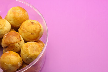 Nastar cookies on mika jars, Nastar is one of popular traditional cookies for Lebaran or Indonesian celebration of Eid Mubarak.