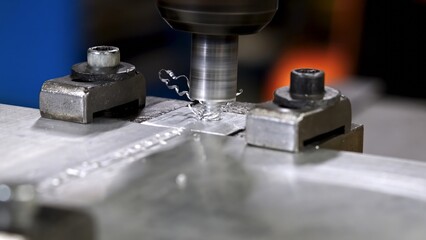 Close-up of the preparation and heating of the friction welding process. Heating the weld interface with the tool head
