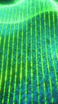 Abstract Green Particle and Line Animation with Glowing Depth of Field on Dark Background - Vertical Video