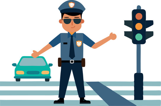 Policeman directing traffic at a crosswalk