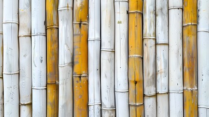 Bamboo texture background. Details of white and brown bamboo fence wall for background and wallpaper. 