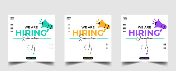 We are hiring recruitment open job vacancy design vector social media post banner template or web banner layout
