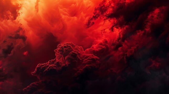 Fiery red storm clouds with dramatic lighting
