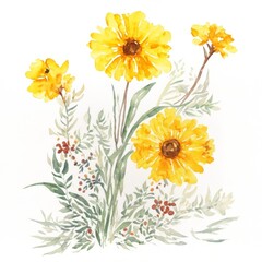 Naklejka premium Yellow Flowers Watercolor. Isolated on a white background.