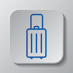 Travel bag simple icon. vector. Flat design. Paper cut design. Cutted blue symbol with shadow. Gray badge button, gray background