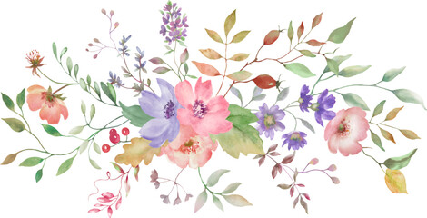 Watercolor floral composition. hand drawn autumn illustration isolated on white background. Vector EPS.