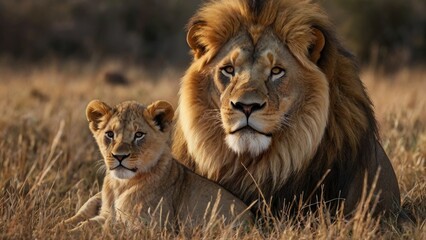 Fototapeta premium Majestic Lion and Cub
