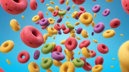 Colorful Cereal Rings Falling