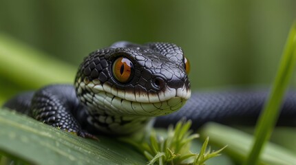Vibrant Black Snake Close-Up