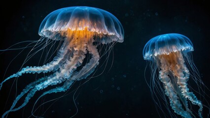 Obraz premium Glowing Jellyfish Pair