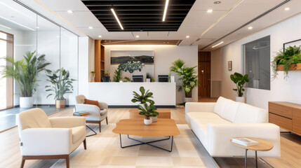 Potted plant at modern office with black shade for comfortable work