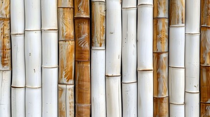 Bamboo texture background. Details of white and brown bamboo fence wall for background and wallpaper. 