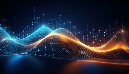 Abstract digital waveform with glowing dots on a dark background
