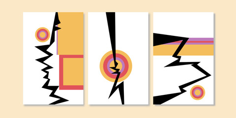 Set of three abstract mid century wall art, geometric poster, modern art, painting for home, wall decoration, room decoration.